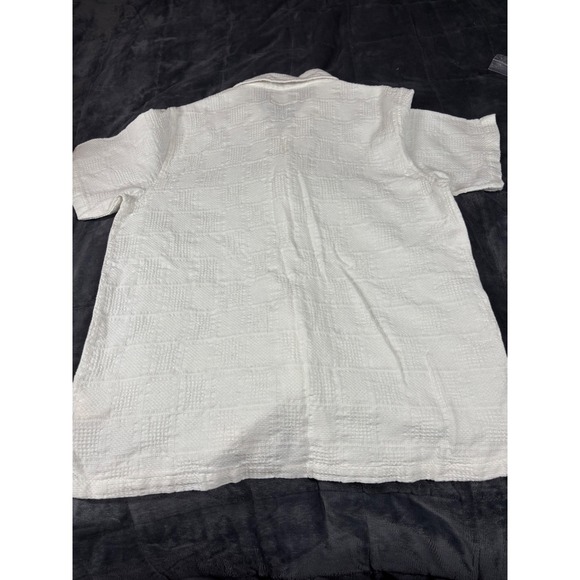 Folk Mens White Textured Short Sleeve Button Up Shirt Size L - Picture 7 of 8
